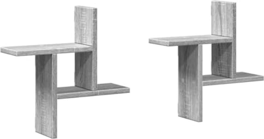 Wandplanken Set van 2 38x12x38 cm Gegraveerd Hout in Grijs Sonoma Eiken