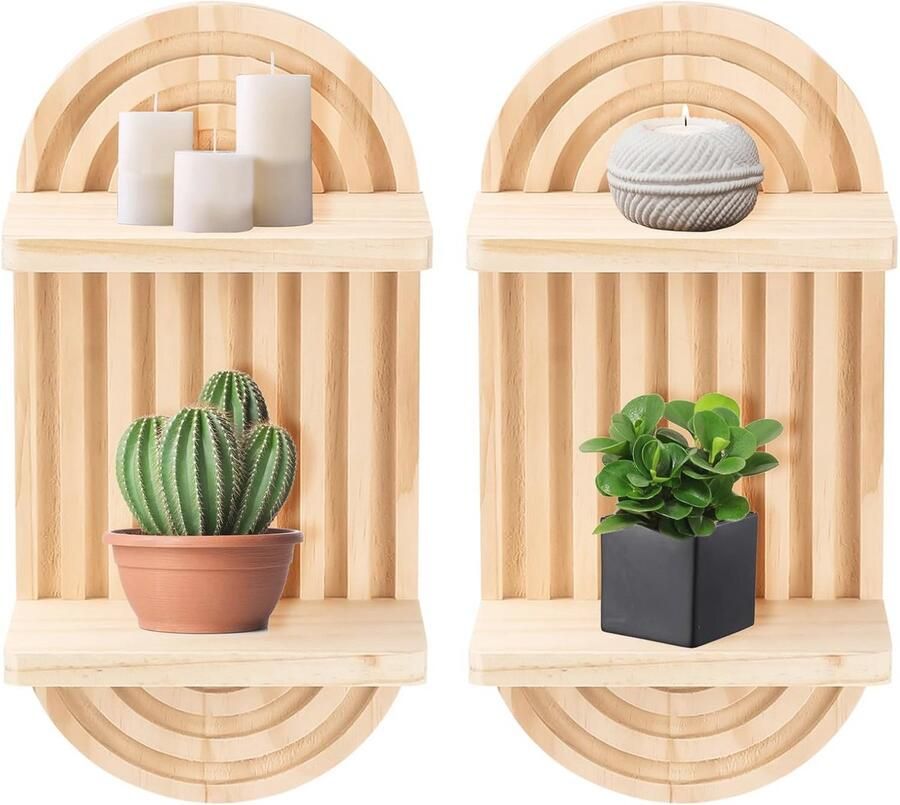 Boho wandplanken set moderne wanddecoratie 2 stuks hout