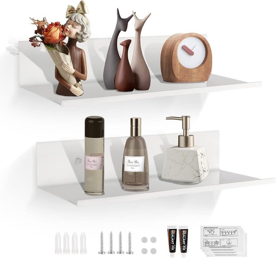 Wandplanken set van 2 Doucheplank 40 cm Wit Metaal - Foto 2