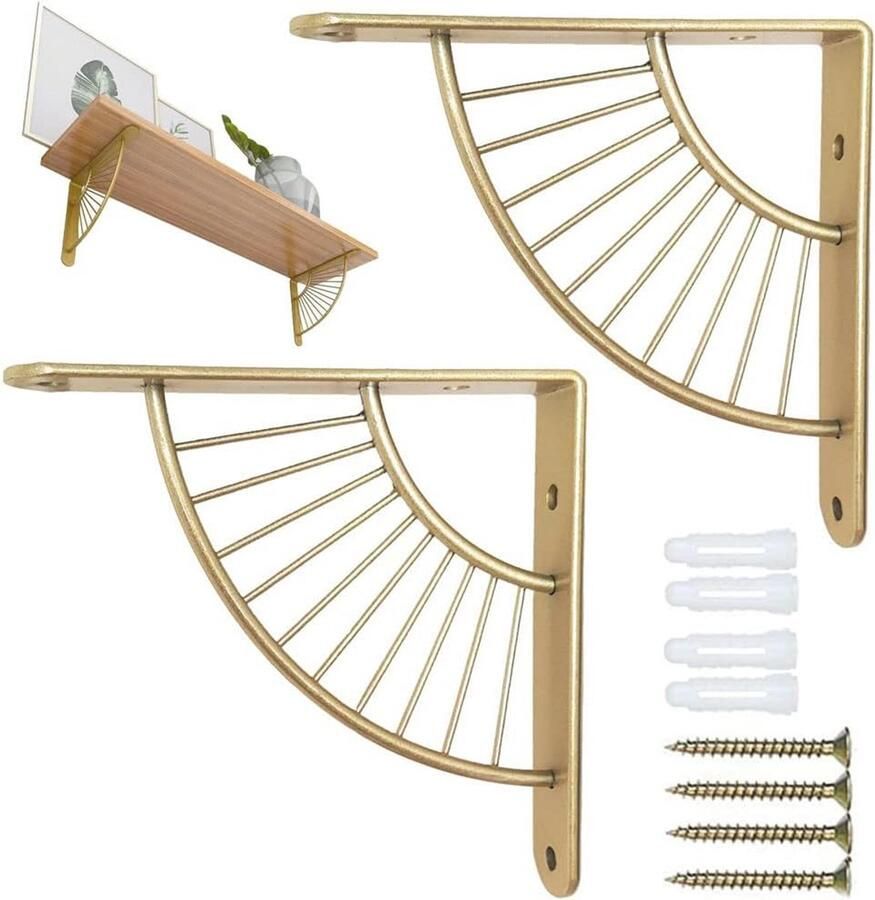Wandplanken Set van 2 Gouden Metaal Consolehouders voor Keuken Slaapkamer en Kantoor