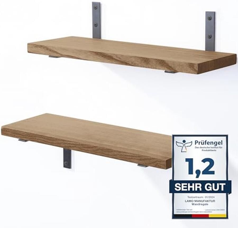 Wandplanken Set van 2 Zwevende Planken van Massief Hout 42 cm Perfect voor Woonkamer Slaapkamer Keuken en Badkamer