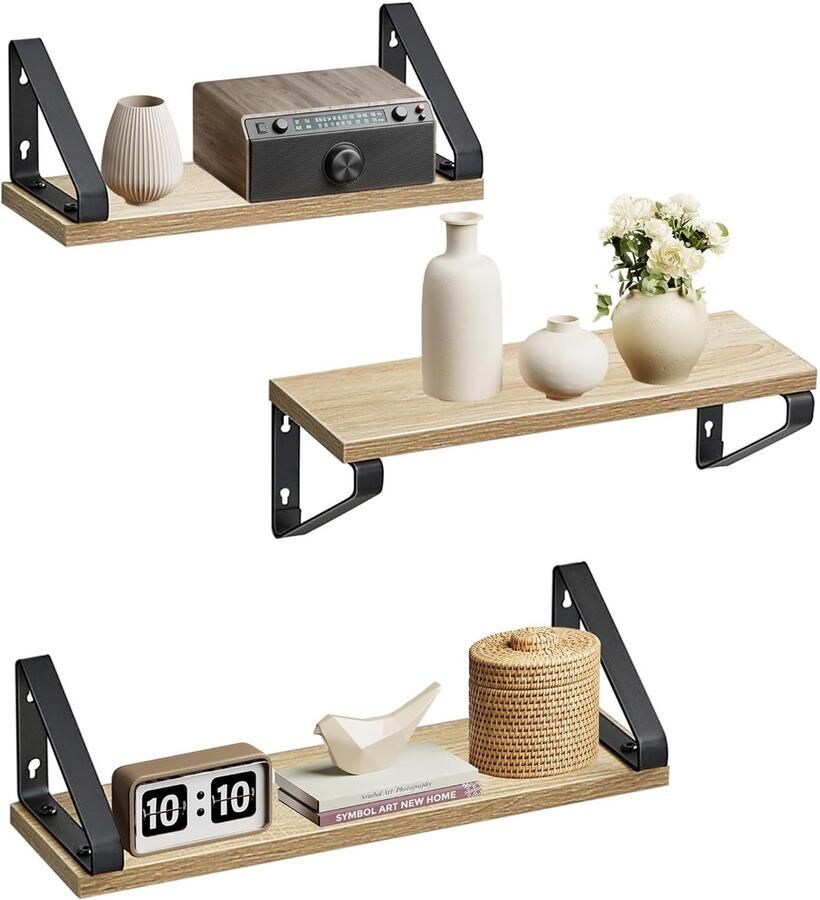 Wandplanken set van 3 Eenvoudig en elegant Hout en staal