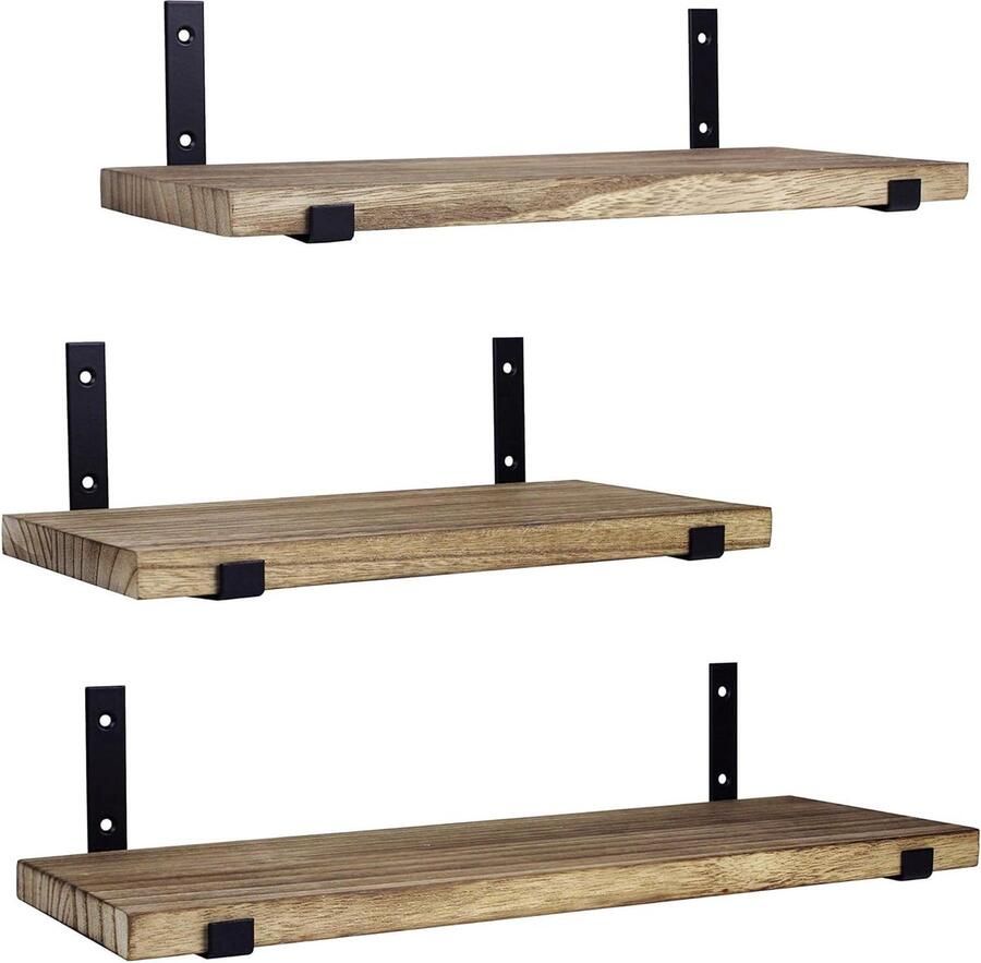 Wandplanken Houten Zwevende Planken Set van 3 Lichtbruin Hout 42 36 30 CM