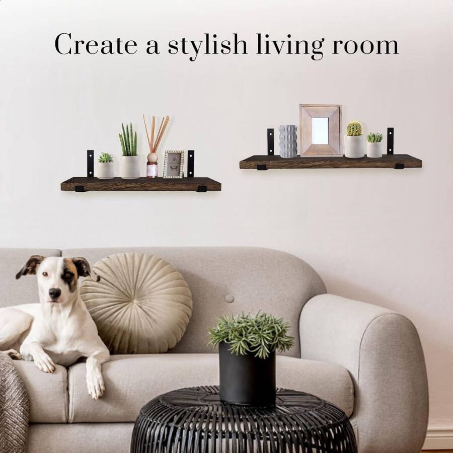 Wandplanken Set van 3 Houten Zwevende Wandplanken met Plankendragers 42 36 en 30 CM * 15 CM Muurplanken Wandschappen Hout Donkerbruin