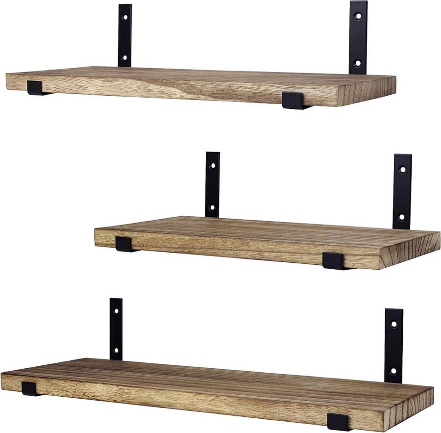 Wandplanken Set van 3 Houten Wandplanken Lichtbruin 42 36 en 30 CM Hout