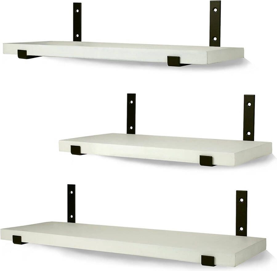 Wandplanken Set van 3 Houten Zwevende Wandplanken met Plankendragers 42 36 en 30 CM * 15 CM Muurplanken Wandschappen Hout Wit