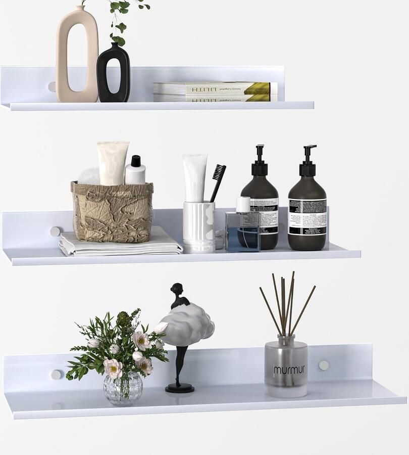 Wandplanken Set van 3 Minimalistische Wanddecoratie zonder Boren Multifunctionele Planken voor Woonkamer Badkamer en Keuken