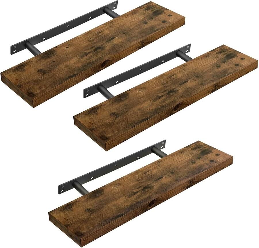 Wandplanken Set van 3 Wandplanken voor Boeken Foto's Decoratie Zwevende Planken 20 x 80 x 3 8 cm Kantoorplanken MDF voor Woonkamer Keuken Gang Slaapkamer Badkamer Vintage Bruin