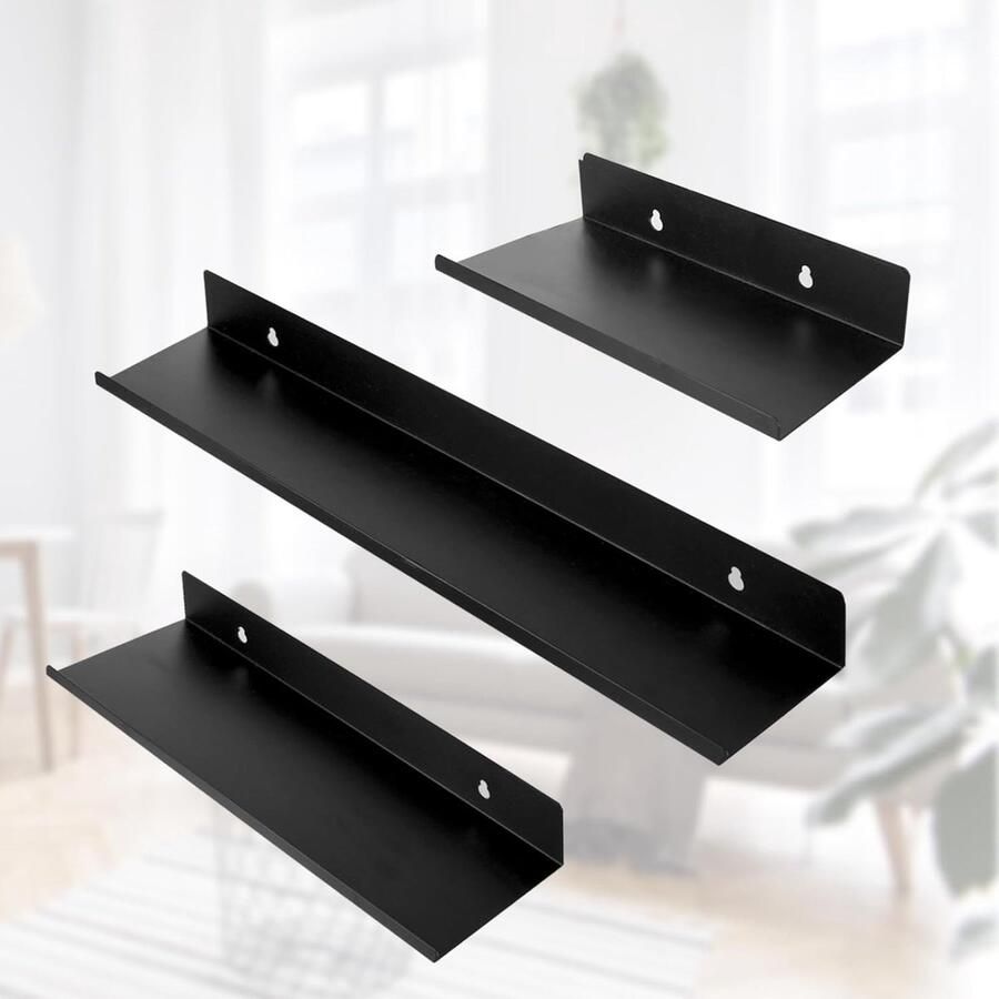 Wandplanken Set van 3 Zwart Metaal 30 35 40 cm