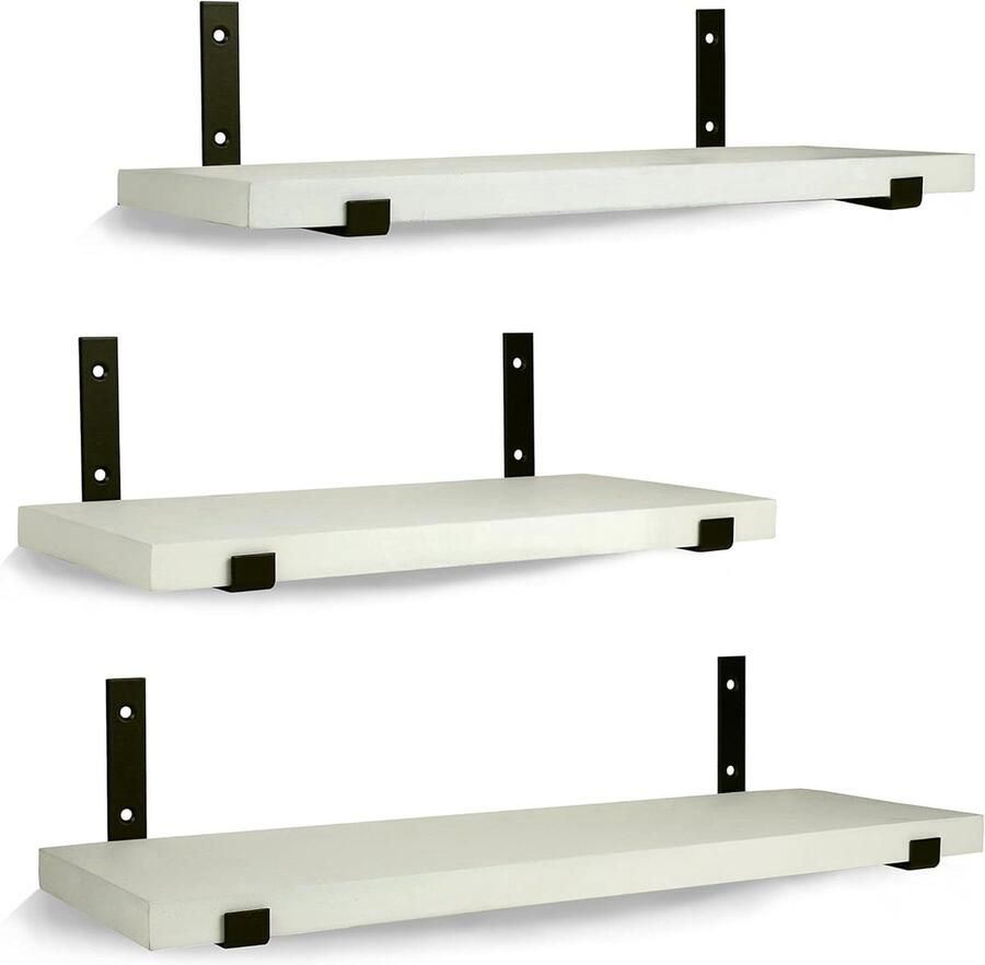 Wandplanken Set van 3 Zwevende Wandplanken Hout Wit 42 36 en 30 CM