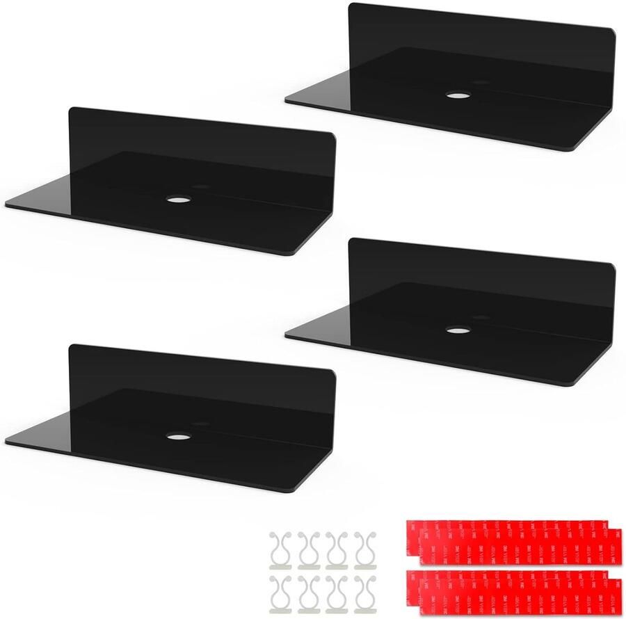 Wandplanken set van 4 zwart acryl multifunctioneel