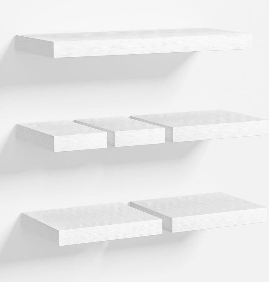 Wandplanken Set van 6 Tweedehans Planken in Wit en Bruin voor Woonkamer Slaapkamer Keuken en Badkamer