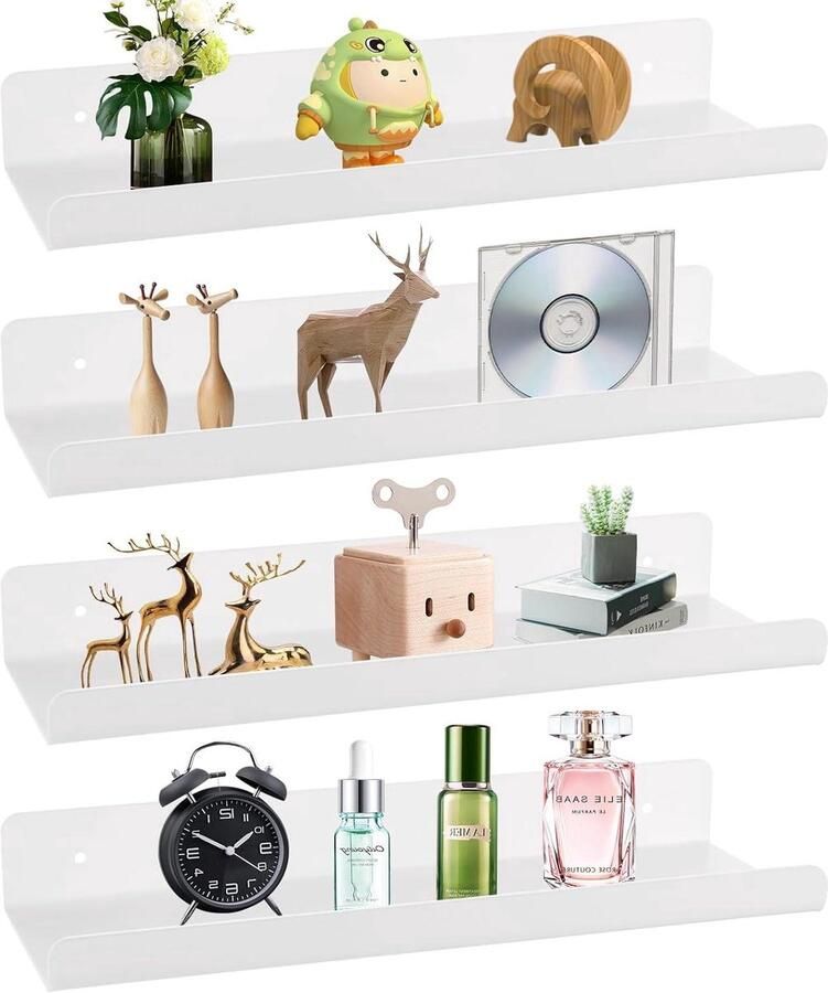 Set van 4 wandplanken Wandrek zonder boren Wit Acryl 30 cm - Foto 2