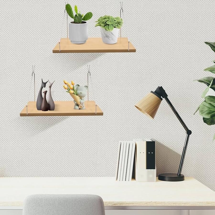 Wandplanken van stof met haken set van 2 houten hangrek 30 x 15 x 1 2 cm