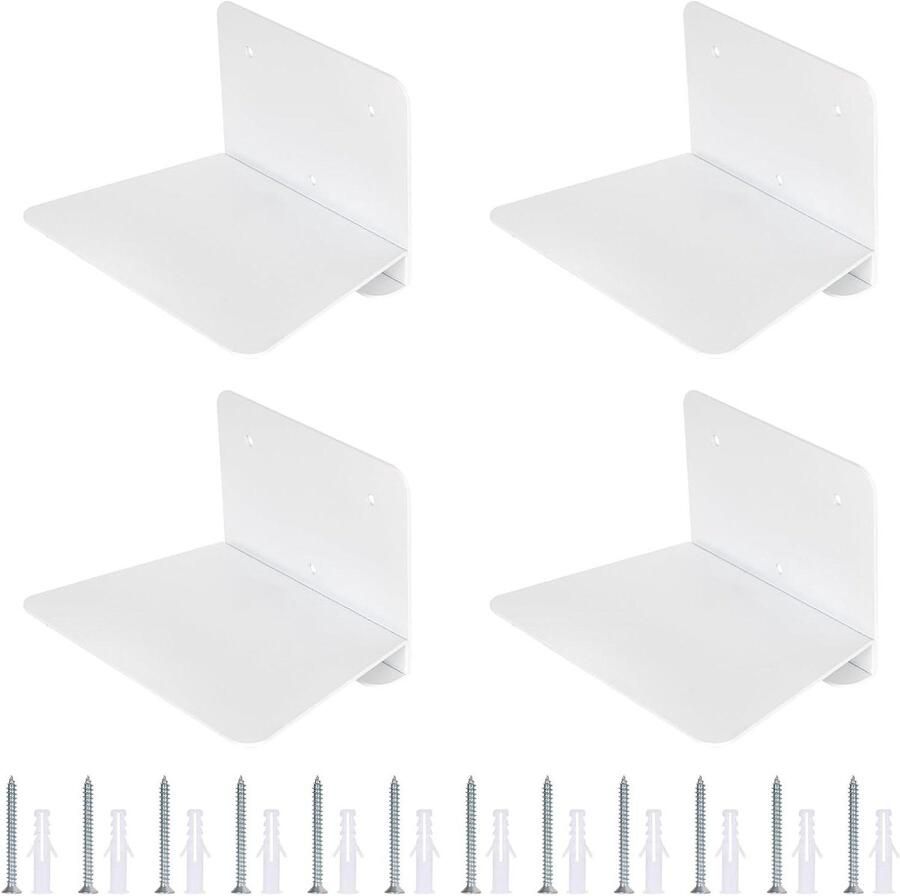 Wandplanken voor boeken Set van 4 witte zwevende planken van metaal voor verschillende ruimtes