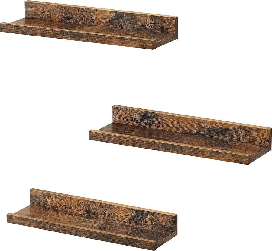 Wandrek set van 3 zwevende plank 38 cm breed plank voor fotolijsten en decoraties voor woonkamer werkkamer badkamer keuken vintage bruin