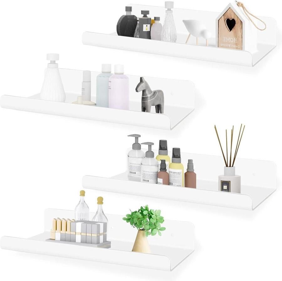 Wandplanken zonder boren 30 cm Acryl Wit 4 stuks Kinderkamer Badkamer Keuken Woonkamer