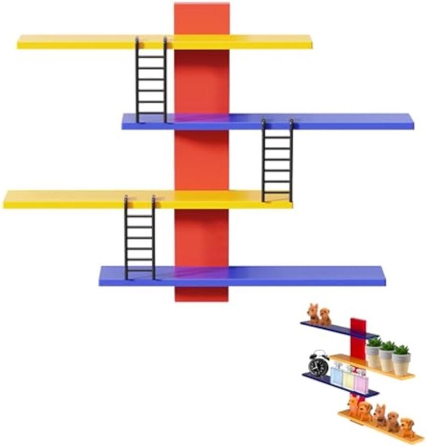 Wandplanken zonder gaten zwevend wandrek 4 niveaus zwevende wandplanken zwevende planken met verstelbare planken voor links en rechts zwevend rek voor decoratieve voorwerpen artefacten