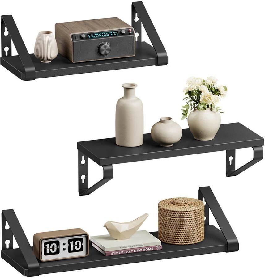 Wandplankenset 3 Stuks 2 Montagemogelijkheden Inktzwart Matzwart