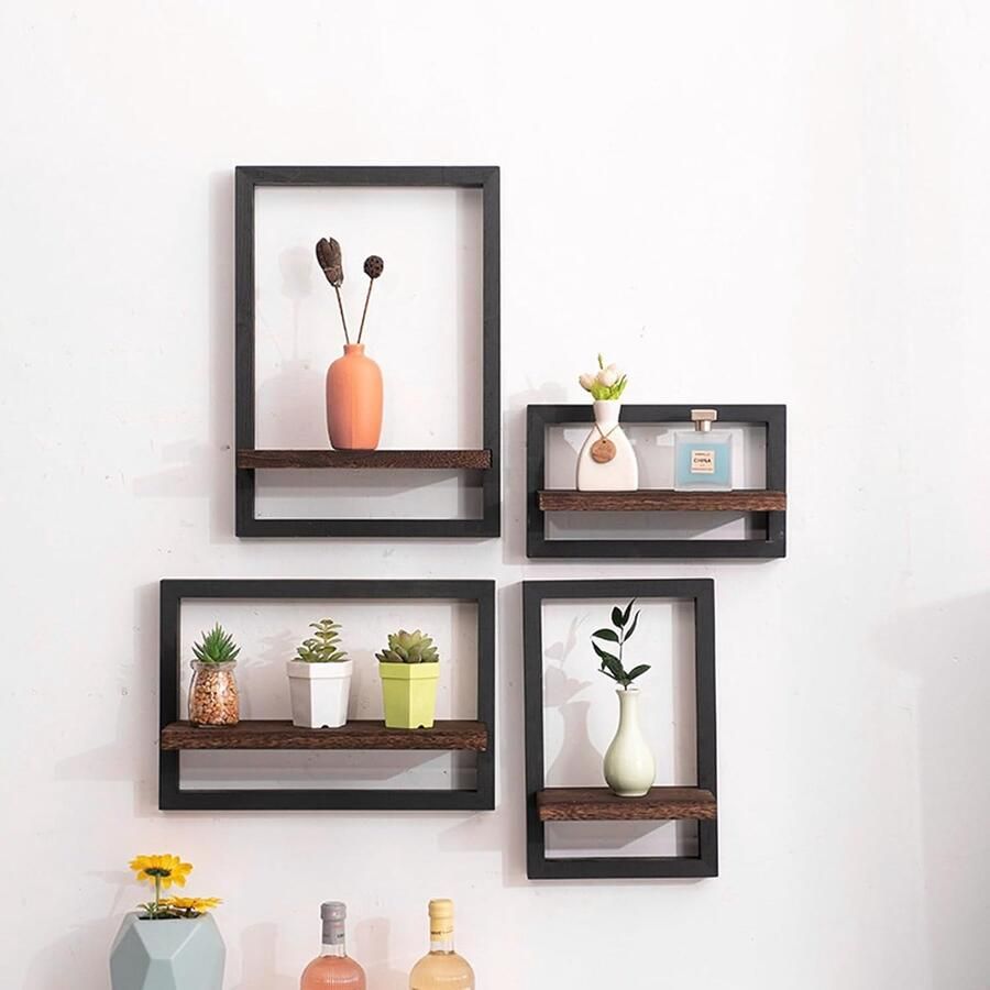 Wandplankenset Modern design Eikenhout en metaal Set van 2