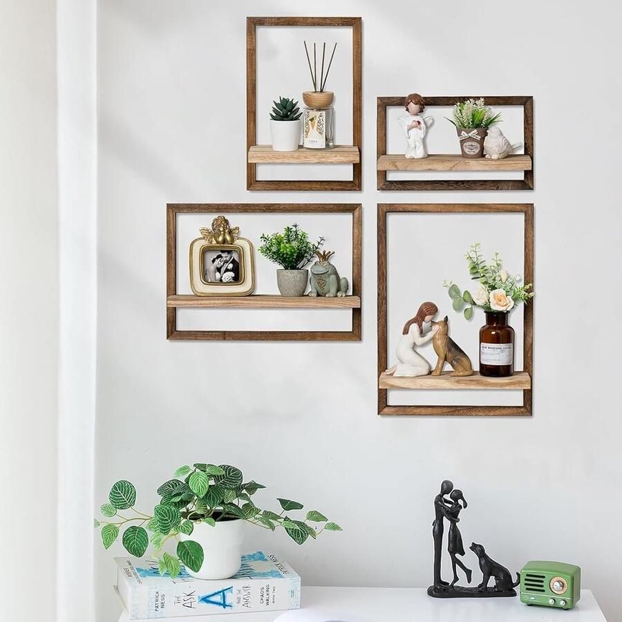 Wandplankenset modern design set van 2 eikenhout en metaal