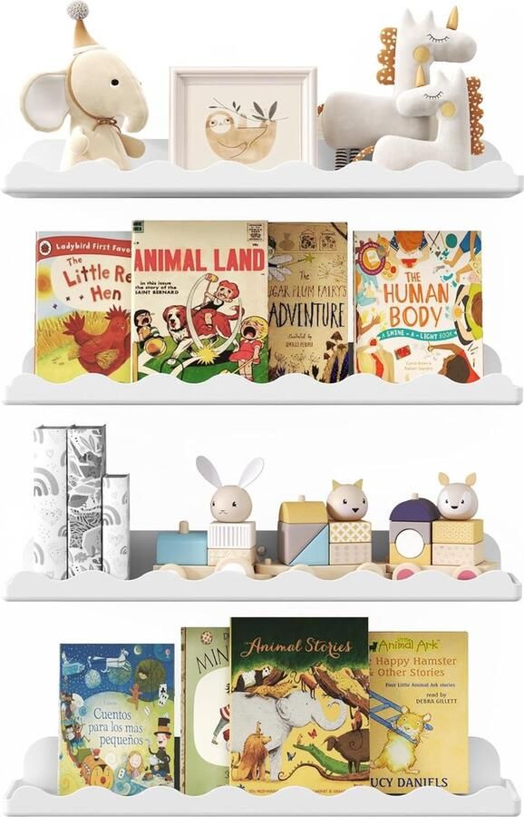 Luvetrex Wandplankenset voor Kinderkamer 4 Stuks 38 cm Zwevende Planken voor Boeken en Speelgoed