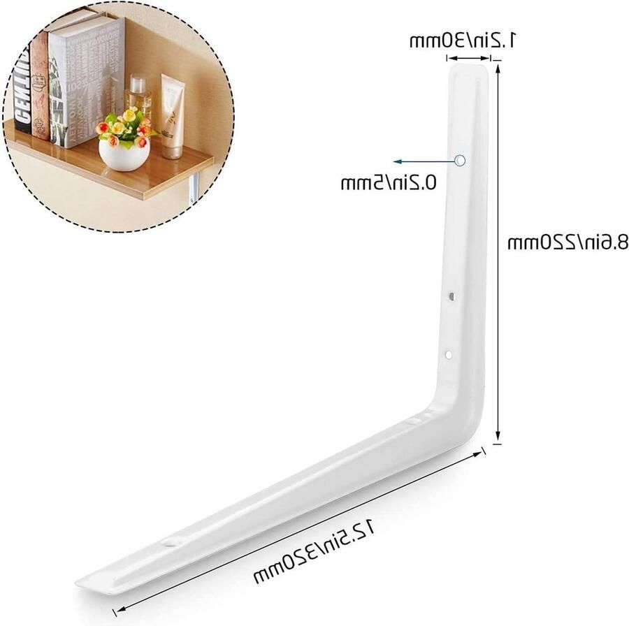 Wandplankhouders in Londense stijl Set van 4 320 x 220 mm Hoek wandrek plankdragers Stalen driehoekige vorm Wit