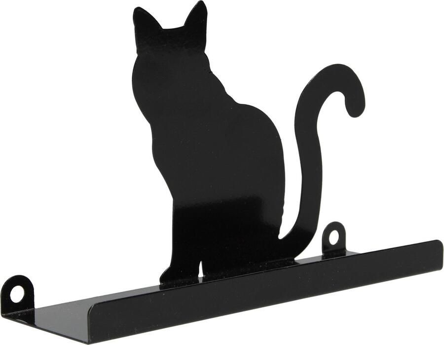 Wandplankje met Muurstickers voor in de Kinderslaapkamer Zwart Katje – 11x20x6cm Houder voor aan de Muur Metalen Wandhanger met 2 Stickervellen Muurhanger