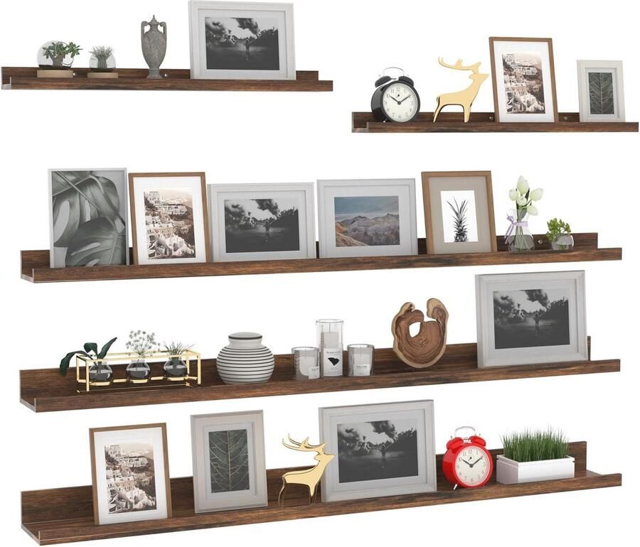 Wandrek 120 cm Houten Zwevend Rek Set van 5 Decoratieve Planken voor Woonkamer Keuken Slaapkamer en Kantoor