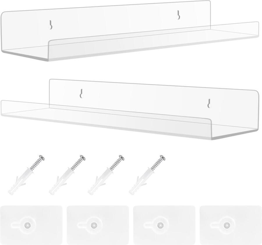 Famanu Wandrek 2-delige set wandrek zonder boren acryl zwevend rek zonder boren voor badkamer woonkamer en slaapkamer kruidenrek boekenrek industriële decoratie fotolijst - Foto 2