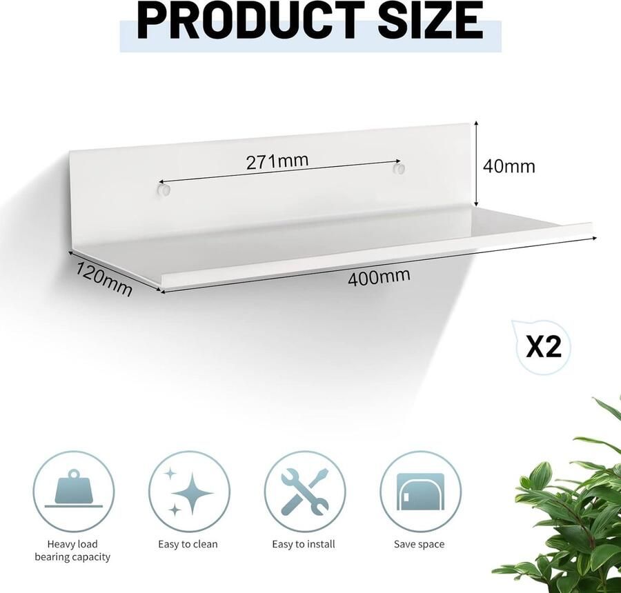 Wandrek 2 stuks 40 cm wit metaal doucherek zonder boren doucheplank zwevende plank wandplank om te plakken wandplank hangrek boekenrek plank voor badkamer voor woonkamer