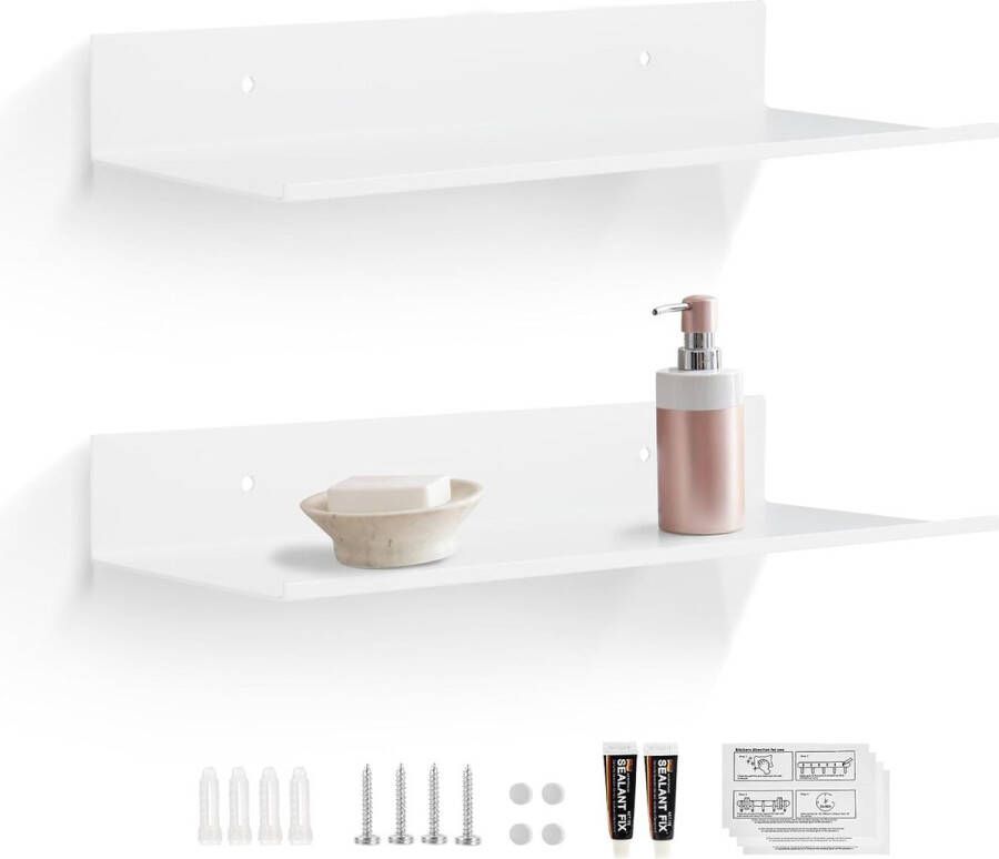 Wandrek 2 x 40 cm mat wit metaal doucheplank zonder boren doucheplank zwevend rek wandplank om te plakken wandplank hangrek boekenplank plank badkamer voor woonkamer slaapkamer