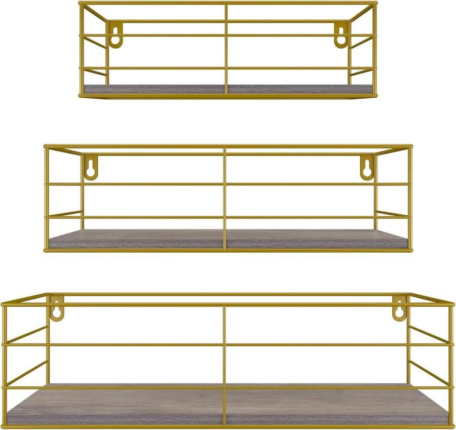 Wandrek 3-delige set Multifunctioneel Hout en Goud Metaal