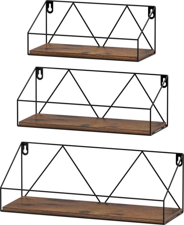 Wandrek 3-delige set wandrek van hout met metaal geschikt voor keukens badkamers woonruimtes kantoor