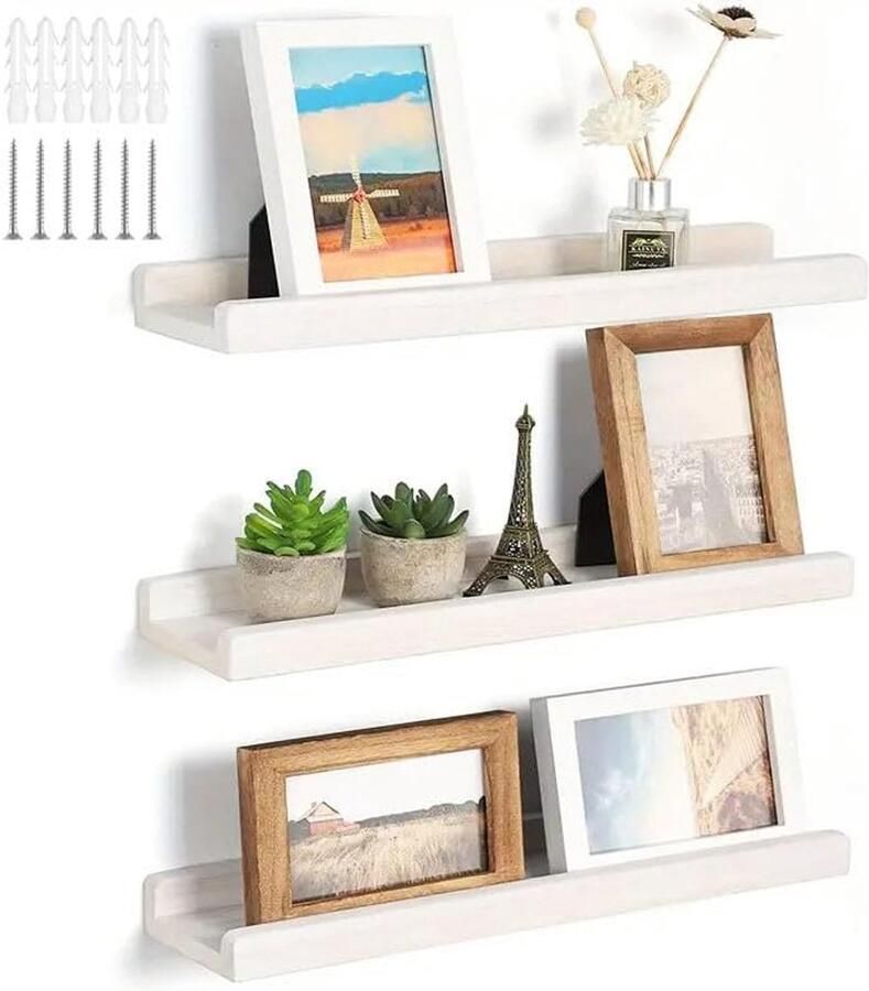Wandrek 3 stuks wit hout 42 5 cm wandplank fotolijst houten plank zwevende plank hout voor woonkamer keuken badkamer slaapkamer