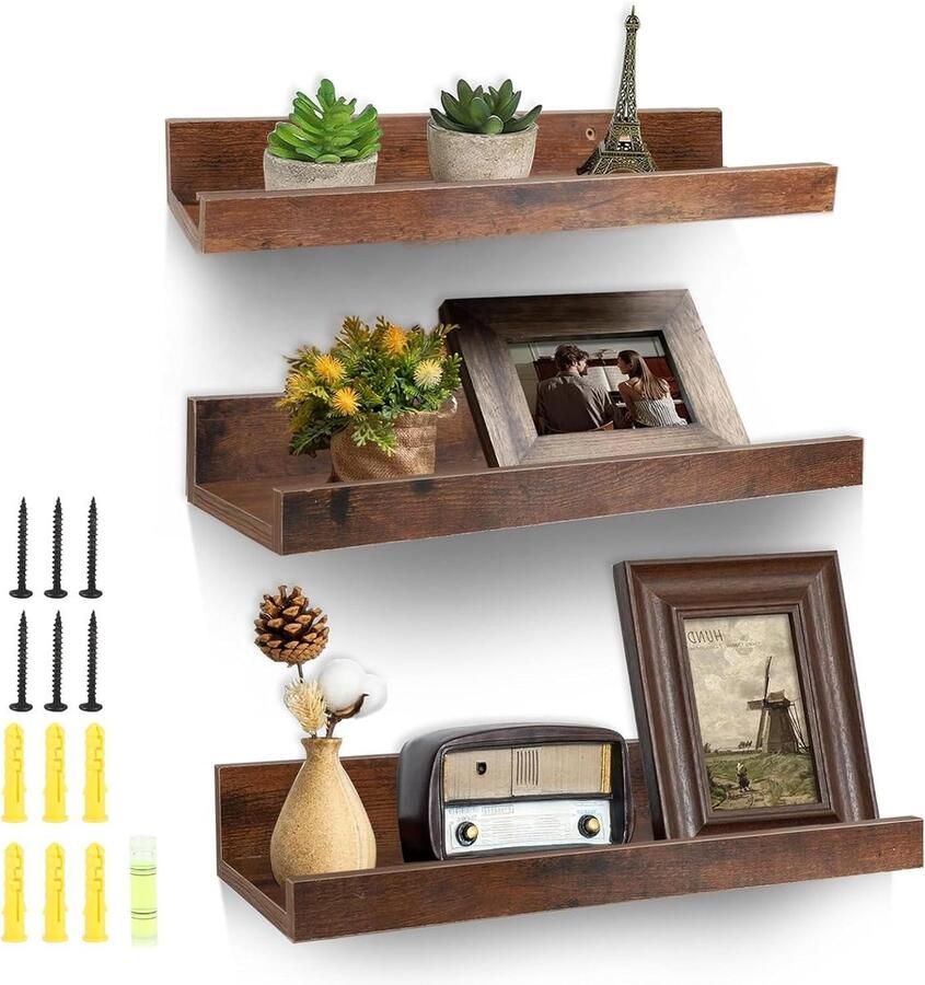 Wandrek 3 stuks zwevende planken hout rustieke hangrek vintage fotolijst decoratieve planken woonkamer slaapkamer keuken badkamer DBREAKS bathroom shelf wood