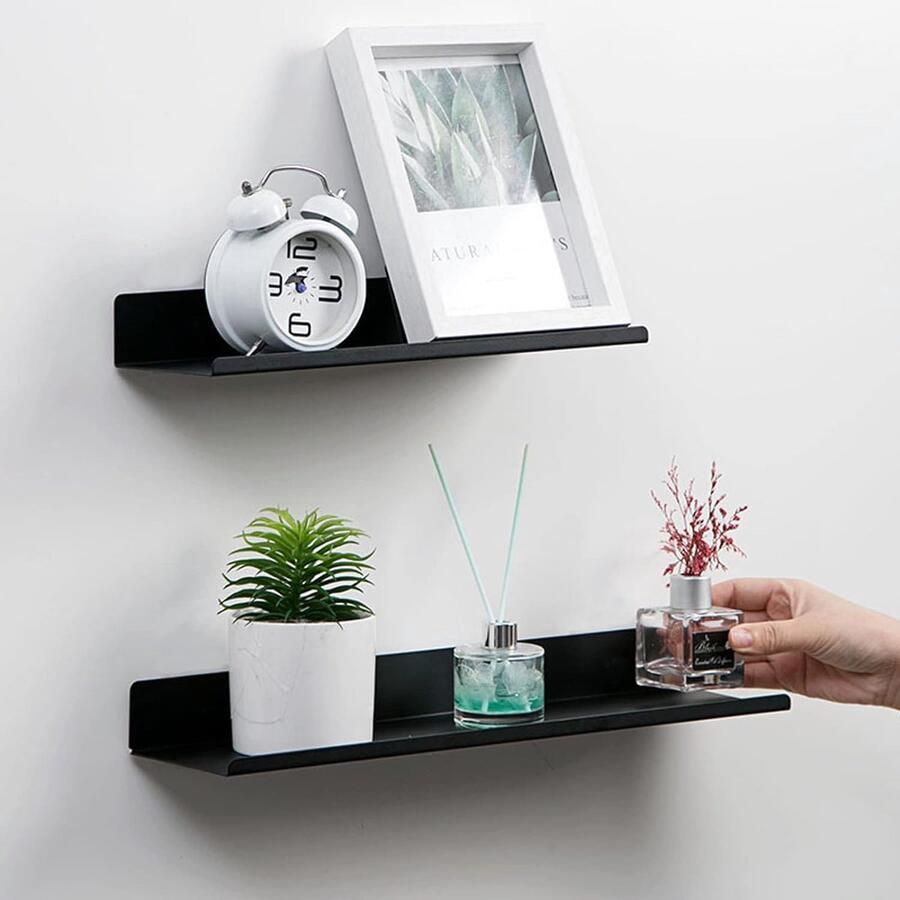 Wandrek 30 cm doucheplank hangrek zwevend rek zwart boekenrek wandplank voor kinderkamer slaapkamer badkamer keuken woonkamer kantoor 2 stuks