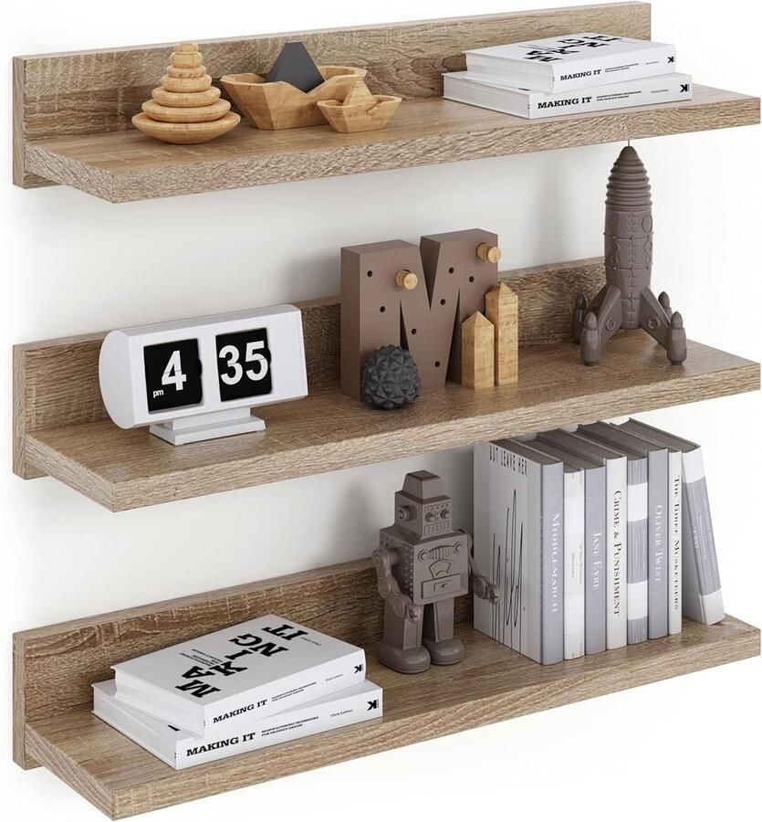 Zwevende Wandplank 39cm Zwevende Plank 3 Sonoma Planken Geschroefd Hangende Wandplank Set van 3 Planken voor Slaapkamer Badkamer Woonkamer Keuken Thuiskantoor