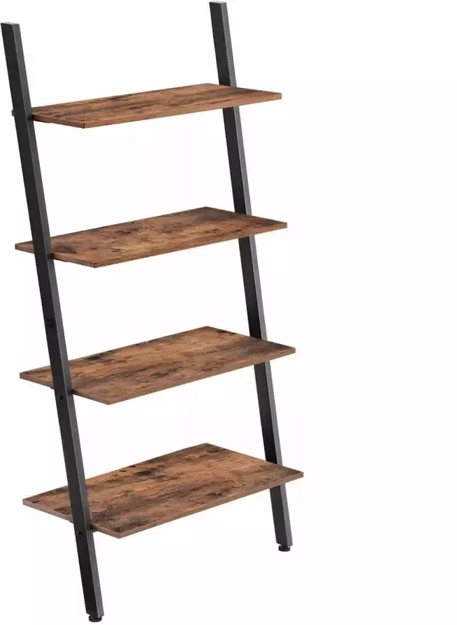 Wandrek – 4 Houten Planken – Vintage – Industrieel – Boekenkast – Boekenrek – Hout – Bruin Zwart – 64x35x150cm - Foto 2