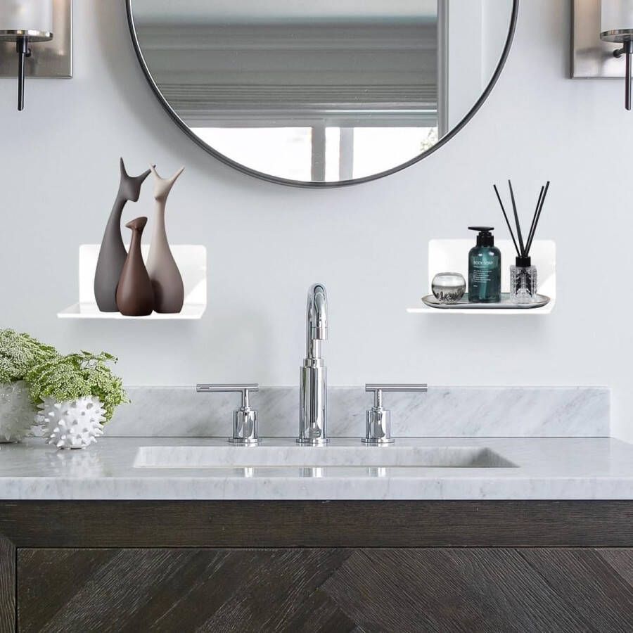 Wandrek 4 stuks zonder boren met kabelclips zwevend rek voor muur eenvoudig uitbreiden wandoppervlak acrylplank voor slaapkamer woonkamer badkamer keuken kantoor (wit)