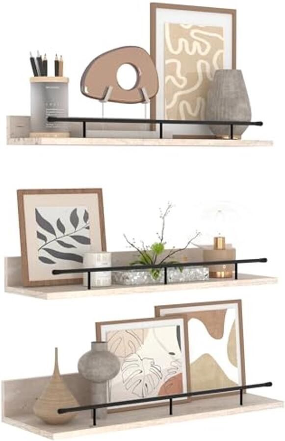 Wandrek 40 cm Ivoor Set van 3 Zwevende Planken voor Woonkamer Keuken en Badkamer