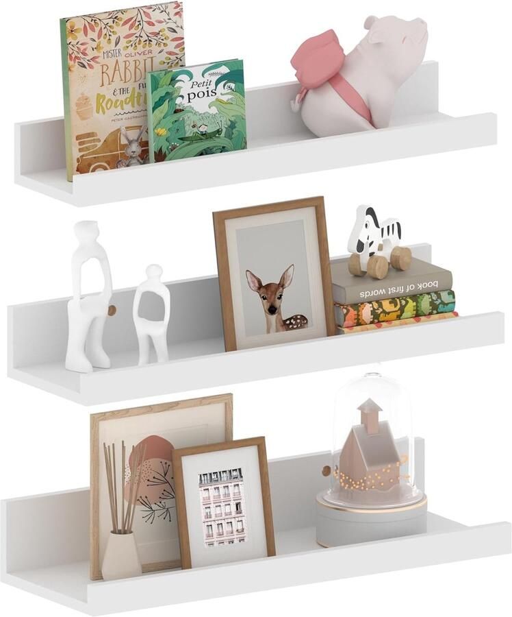 Wandrek 40 cm lang wit zwevend fotolijst voor woonkamer keuken kinderkamer werkkamer of slaapkamer set van 3 verschillende maten