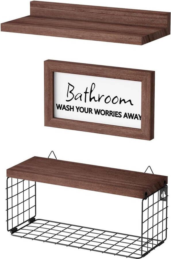 Wandrek 40 cm set van 4 zwevende planken moderne decoratieve planken met houten frame (voor papier foto's) wandboard voor slaapkamer keuken kantoor woonkamer enz. bruin