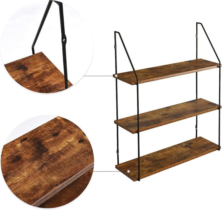 Wandrek 60 x 20 5 x 80 cm zwevend rek industriële stijl 3 niveaus stabiele wandhouder voor woonkamer badkamer keuken rustiek bruin