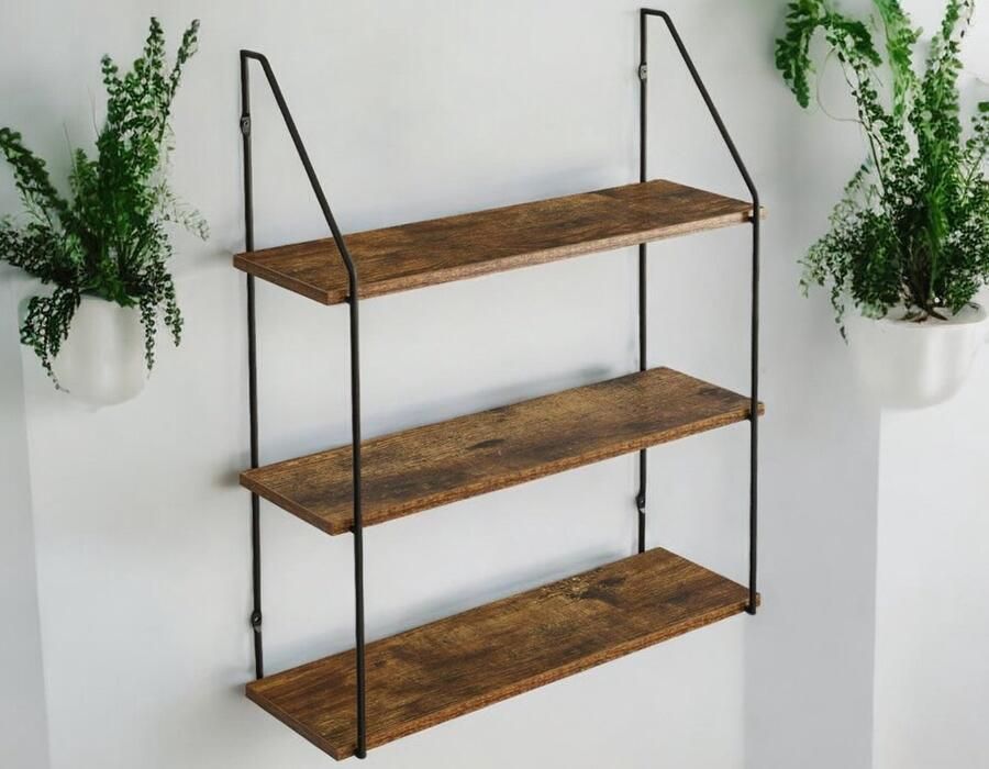 Wandrek 60 x 20 5 x 80 cm zwevend rek industriële stijl 3 niveaus stabiele wandhouder voor woonkamer badkamer keuken rustiek bruin