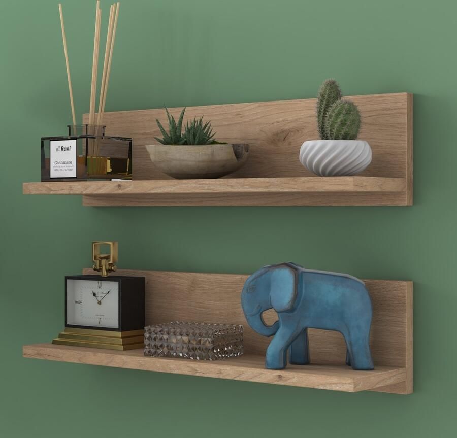 Rani Wandrekken 60x15 cm Dubbele houten Boekenrek wandplank Meubels Organizer Marmer Look boekenplanken