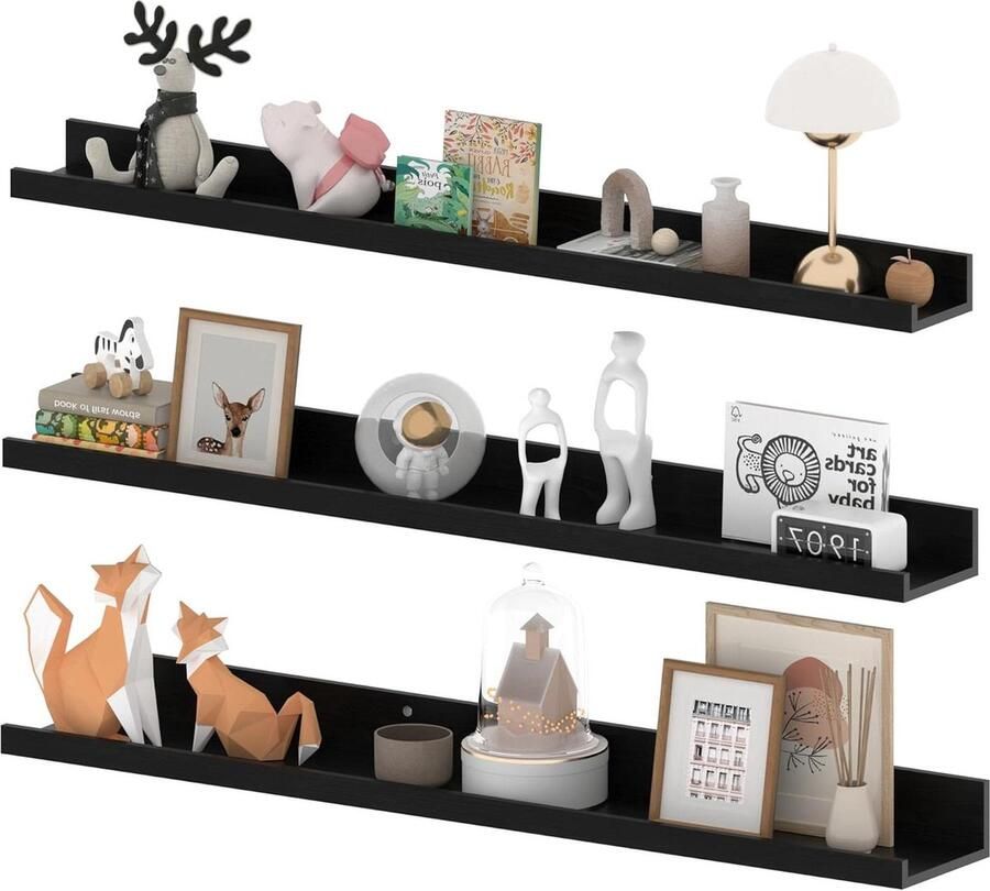 Wandrek 90 cm Zwevend rek Voor woonkamer keuken kinderkamer 3 stuks Zwart