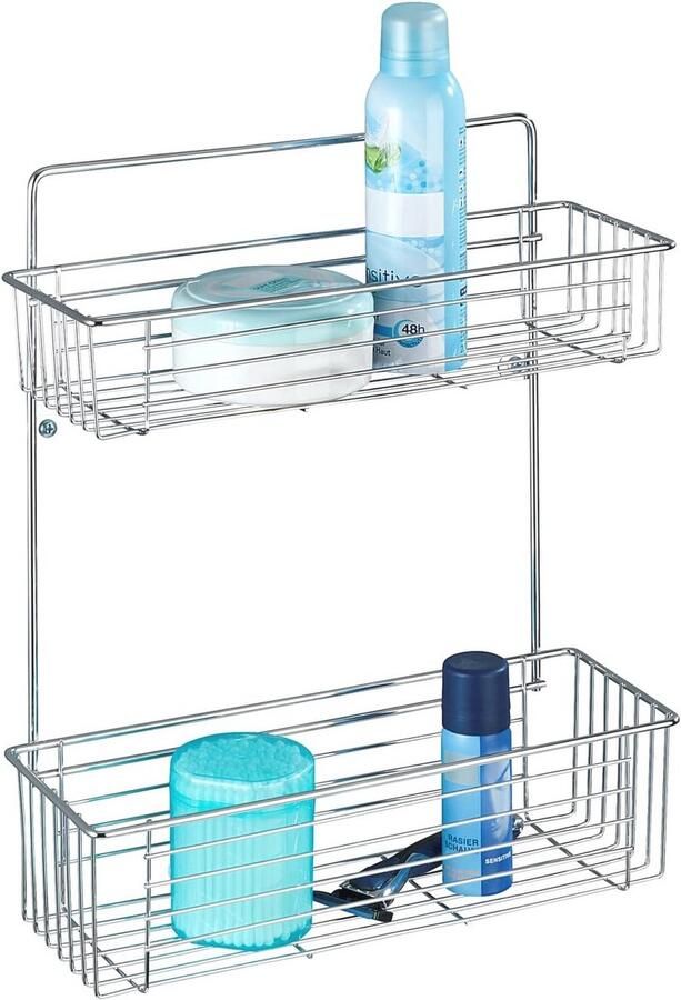 Wandrek Avesta met 2 planken Modern metalen chroom wandrek voor badkameraccessoires