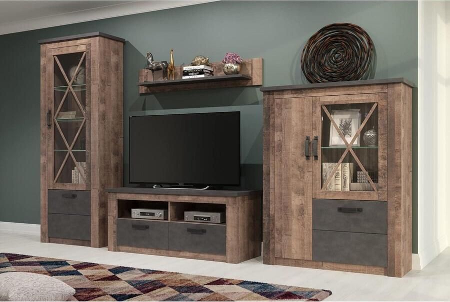 Wandrek boekenkast Georgia tabak eiken met Matera afmetingen 135 x 24 x 20 cm woonkamer moderne stijl