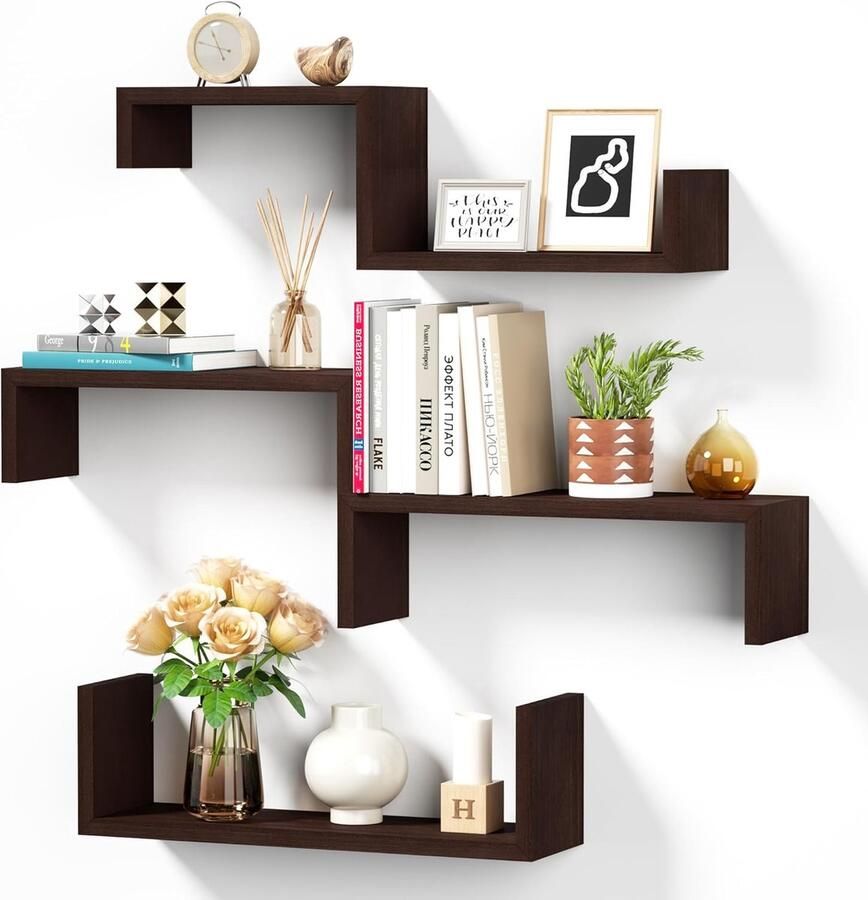 Wandrek bruin zwevende planken 5 stuks maximaal 40 kg decoratieve wandmontering